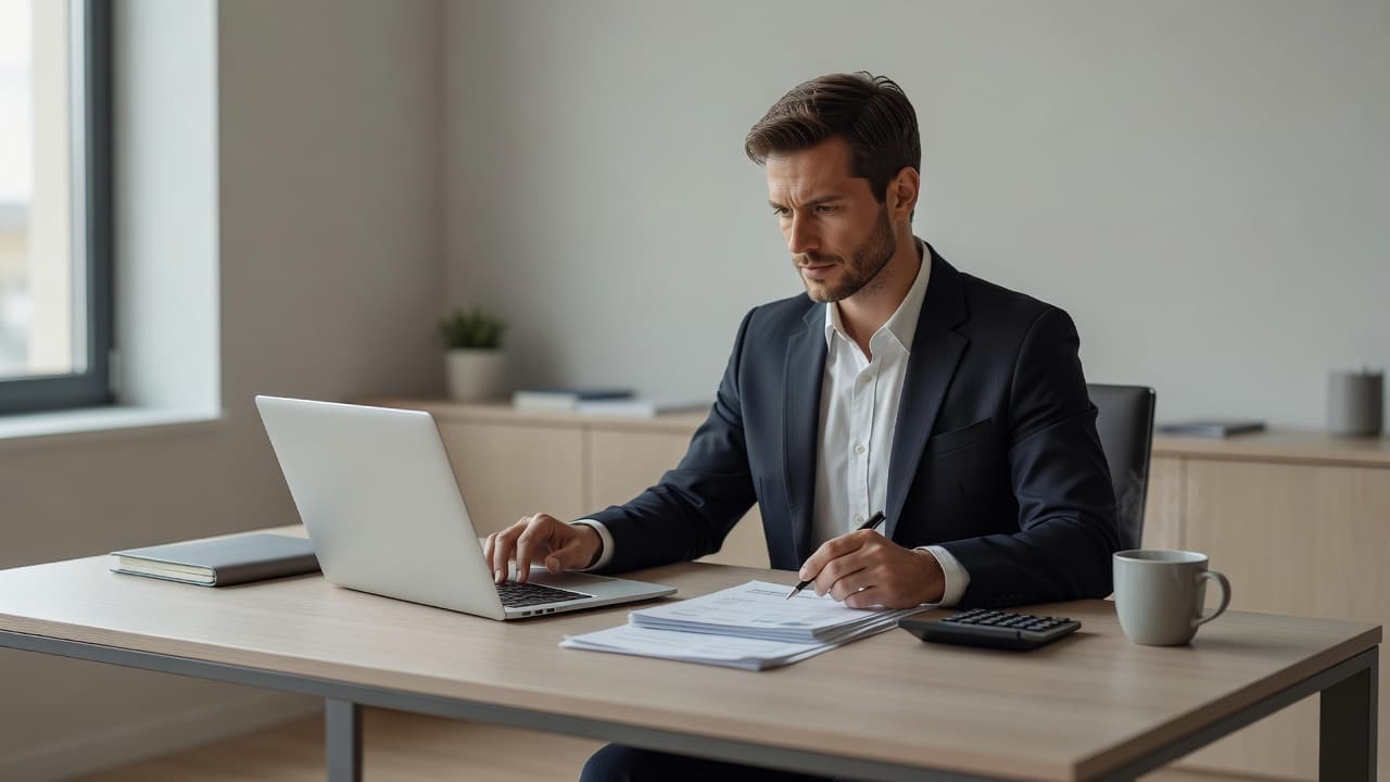 A professional editorial scene illustrating "How to Calculate Your Freelance Day Rate (Formula + Calculator)" — a freela