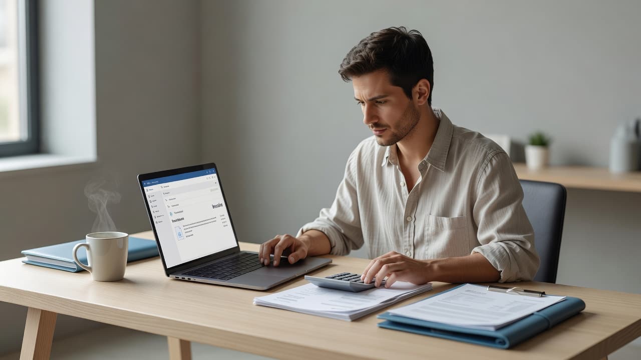 A professional editorial scene illustrating "How to Email an Invoice to a Client (With Templates)" — a freelancer or sma