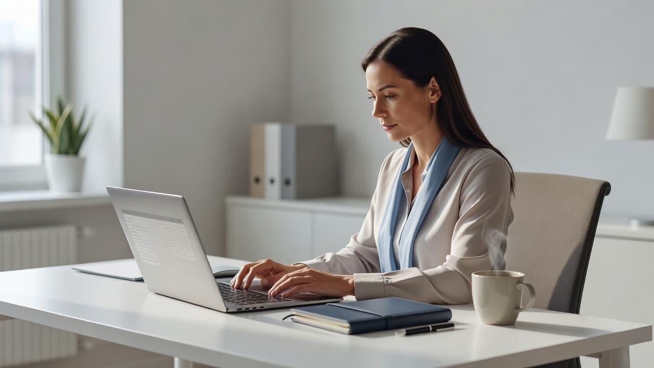 A professional editorial scene illustrating "Nurse Invoice Template" — a freelancer or small-business owner working at a