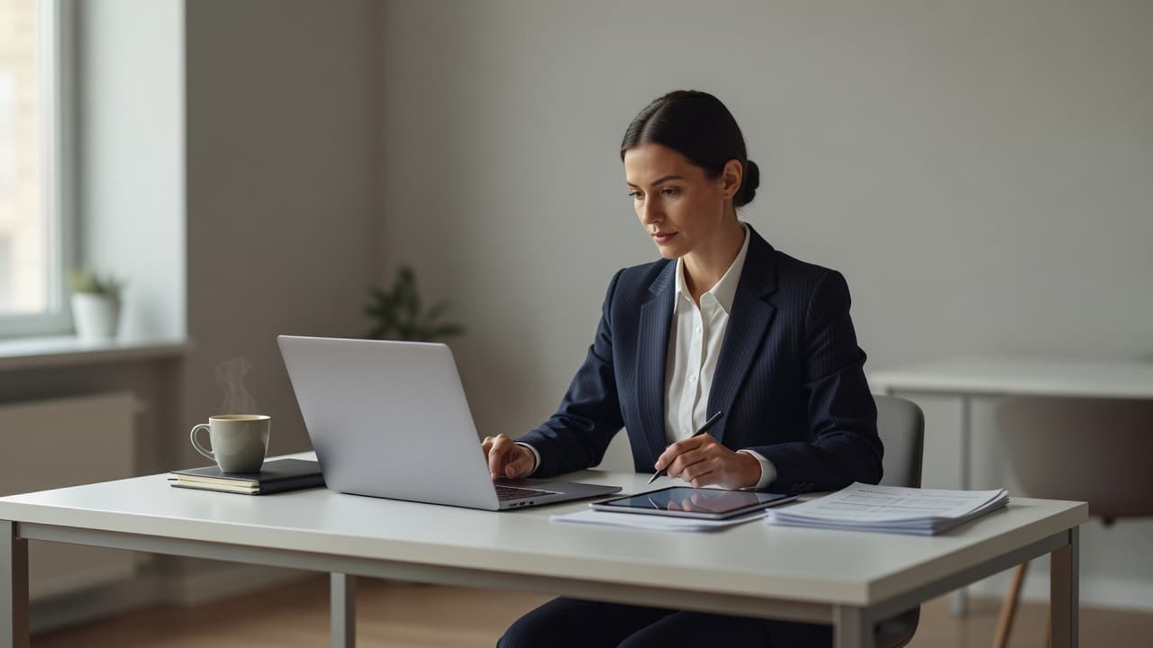 A professional editorial scene illustrating "Real Estate Agent Invoice Template" — a freelancer or small-business owner 