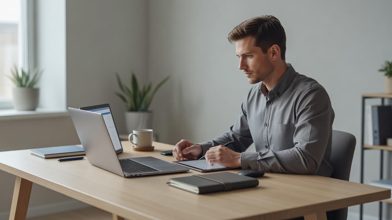 A professional editorial scene illustrating "Social Media Manager Invoice Template (Free, Instant Download)" — a freelan
