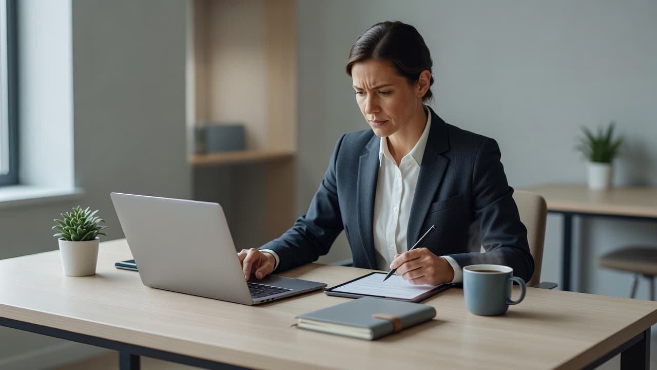 A professional editorial scene illustrating "Deposit Invoice Template" — a freelancer or small-business owner working at