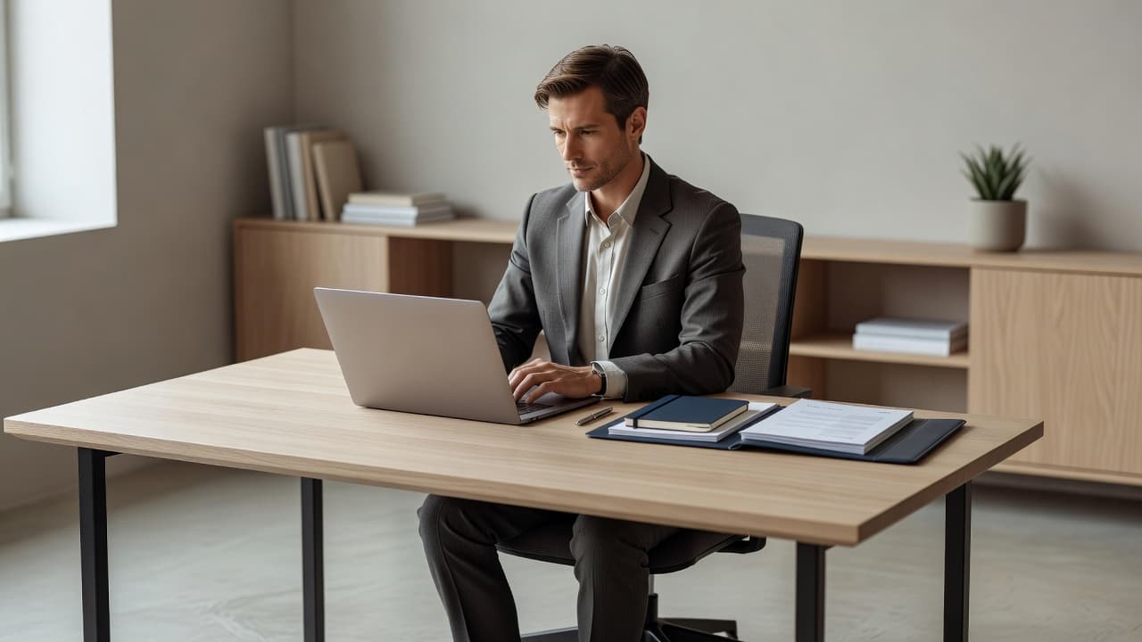 A professional editorial scene illustrating "Interior Designer Invoice Template" — a freelancer or small-business owner