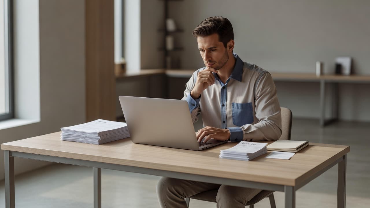 A professional editorial scene illustrating "Invoice vs Receipt" — a freelancer or small-business owner working at a cle