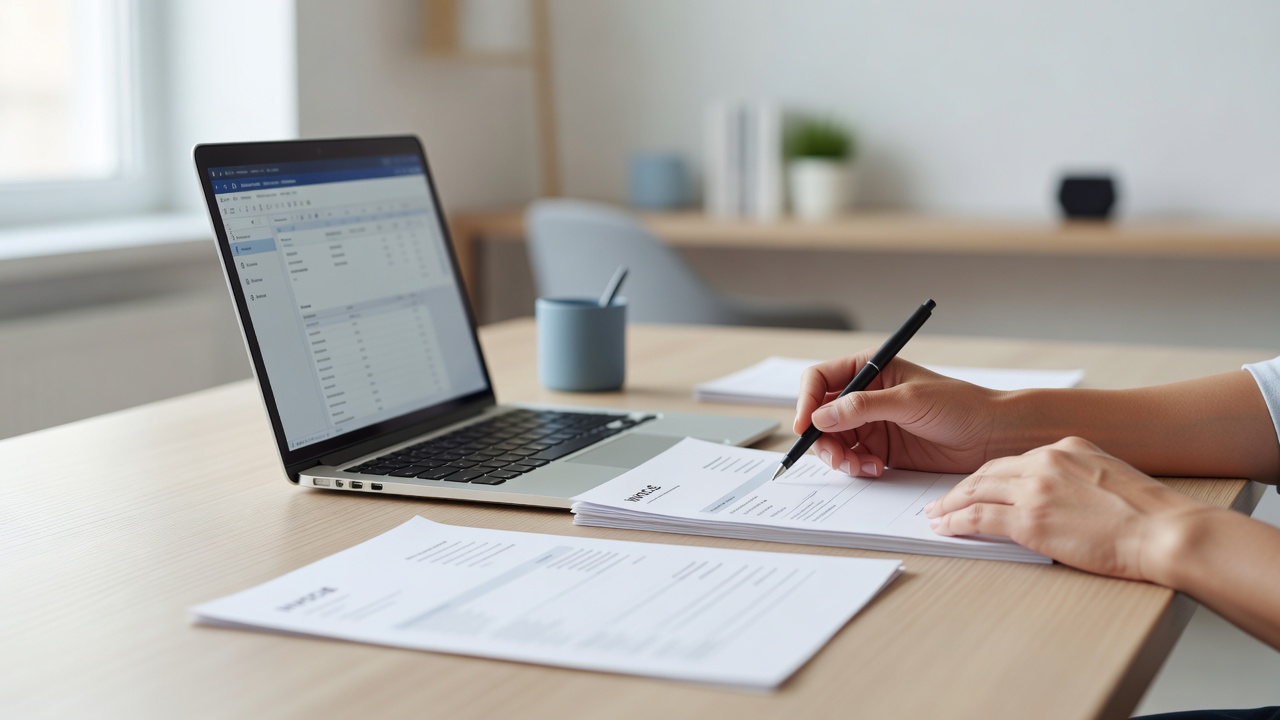 A close-up detail shot related to "Event Planner Invoice Template (Free Download)" — hands, a laptop screen, or paperwor
